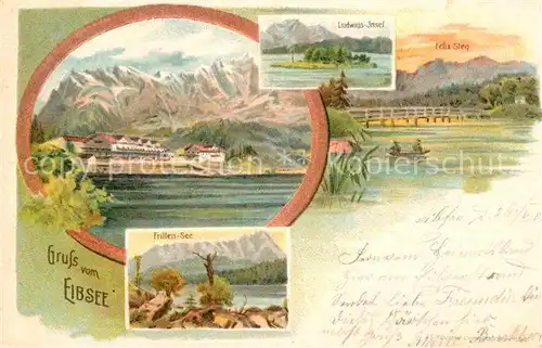 AK / Ansichtskarte Eibsee Frillensee Felix Steg Ludwigsinsel Litho  Kat. Grainau