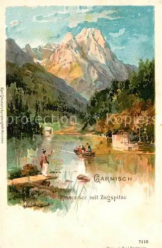 AK / Ansichtskarte Garmisch Partenkirchen Riessersee Zugspitze Kuenstlerkarte Heinisch Litho  Kat. Garmisch Partenkirchen