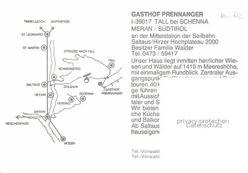 AK / Ansichtskarte Tall Schenna Gasthaus Prennanger Kat. Meran Suedtirol