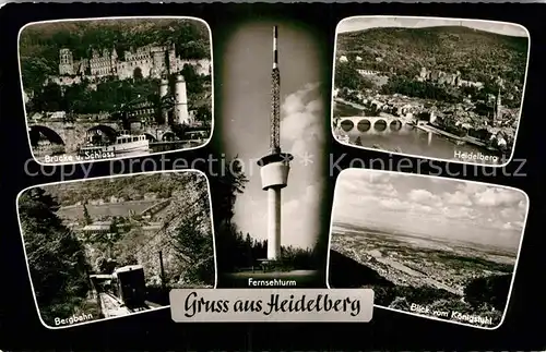 AK / Ansichtskarte Heidelberg Neckar Koenigstuhl Fersehturm Bruecke Schloss Bergbahn  Kat. Heidelberg