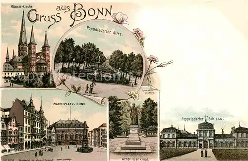 AK / Ansichtskarte Bonn Rhein Marktplatz Poppelsdorfer Allee Arndt Denkmal Litho Kat. Bonn