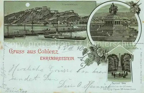 AK / Ansichtskarte Koblenz Rhein Ehrenbreitstein Kaiser Wilhelm I. Denkmal Seitenraddampfer  Kat. Koblenz