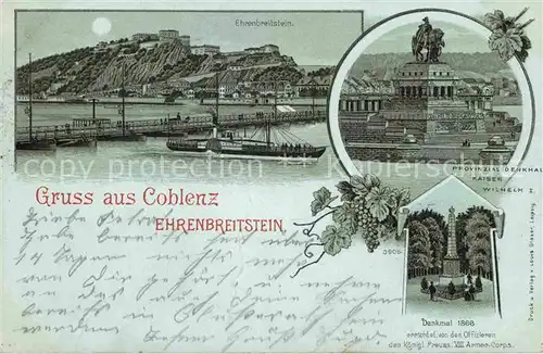 AK / Ansichtskarte Koblenz Rhein Ehrenbreitstein Denkmal 1866 Kaiser Wilhelm I. Denkmal Litho Kat. Koblenz