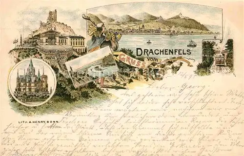 AK / Ansichtskarte Drachenfels Hotel Bergbahn Litho Kat. Koenigswinter