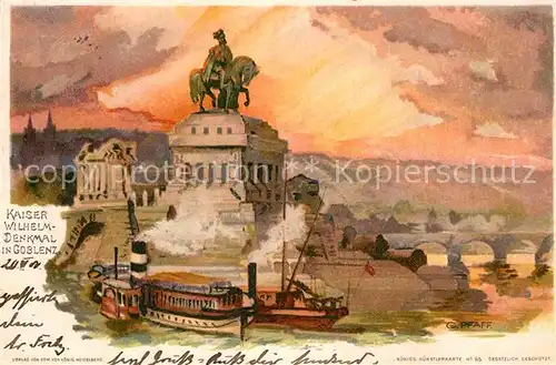 AK / Ansichtskarte Koblenz Rhein Kaiser Wilhelm I. Denkmal Litho Kuenstlerkarte C. Pfaff  Kat. Koblenz