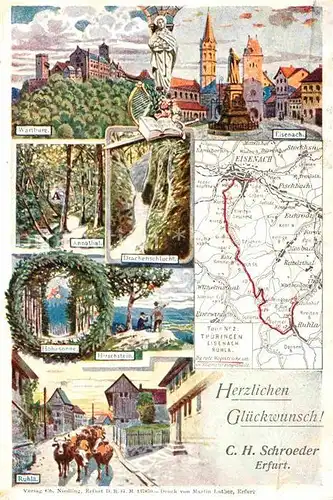 AK / Ansichtskarte Eisenach Thueringen Wegstrecke Wartburg Annathal Hohesonne Ruhla Hirschstein  Kat. Eisenach