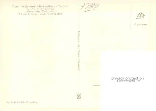 AK / Ansichtskarte Ravensburg Wuerttemberg Hotel Waldhorn  Kat. Ravensburg