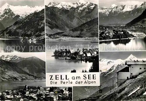 AK / Ansichtskarte Zell See Gesamtansicht mit Alpenpanorama Bergbahn Kat. Zell am See