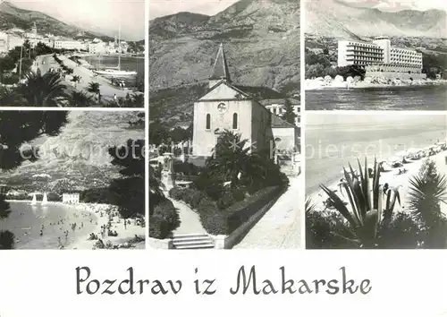 AK / Ansichtskarte Makarska Dalmatien Uferstrasse Strand Kirche Hotel Berge Kat. Kroatien