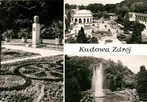 AK / Ansichtskarte Kudowa Zdroj Pomnik Stanislawa Moniuszki Denkmal Bueste Fontaene Sanatorium Kat. Polen