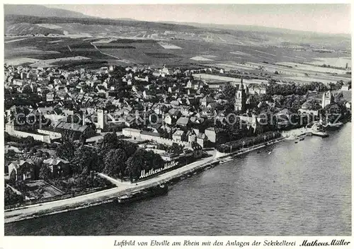 AK / Ansichtskarte Eltville Rhein mit den Anlagen der Sektkellerei Matheus Mueller Luftbild Kat. Eltville am Rhein