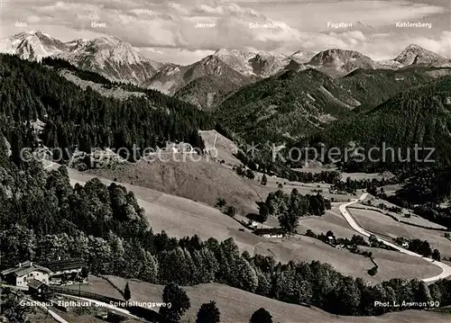 AK / Ansichtskarte Ramsau Berchtesgaden Gasthaus Zipfhaeusl am Soleleitungsweg Alpenpanorama Fliegeraufnahme Kat. Ramsau b.Berchtesgaden