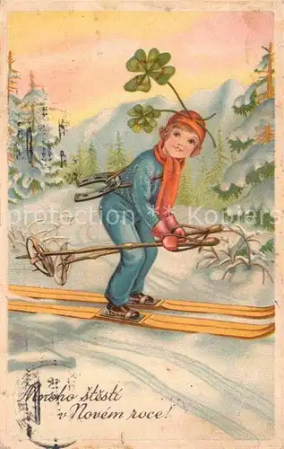 AK / Ansichtskarte Skifahren Kind Hufeisen Kleeblatt Litho  Kat. Sport