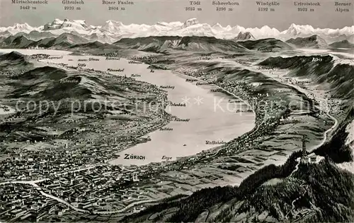 AK / Ansichtskarte Zuerich ZH Zuerichsee Alpenkette aus der Vogelperspektive