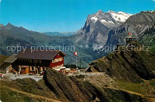 AK / Ansichtskarte Kleine Scheidegg Interlaken Berggaststaette Grindelwaldblick mit Wetterhorn Berner Alpen Kat. Kleine Scheidegg