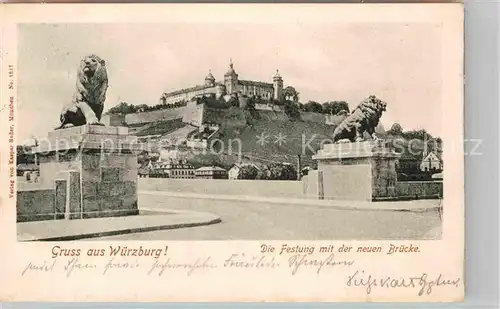 AK / Ansichtskarte Wuerzburg Festung neue Bruecke Loewen Kat. Wuerzburg