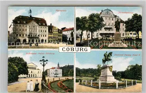 AK / Ansichtskarte Coburg Marktplatz Josiasdenkmal Hoftheater Palais Edinburg Denkmal Herzog Ernst II Kat. Coburg