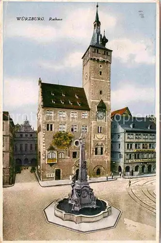 AK / Ansichtskarte Wuerzburg Rathaus Vierroehrenbrunnen Kat. Wuerzburg