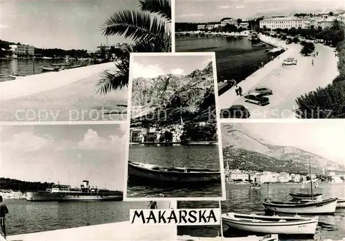 AK / Ansichtskarte Makarska Dalmatien Uferstrasse am Hafen Dampfer Berge Kat. Kroatien