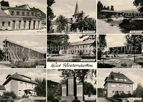 AK / Ansichtskarte Bad Westernkotten Kurhaus Pfarrkirche Wandelhalle Saline Kurmittelhaus Ehrenmal Kat. Erwitte