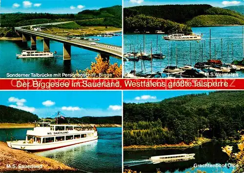 AK / Ansichtskarte Motorschiffe M.S. Sauerland M.S. Westfalen Sonderner Talbruecke Biggesee  Kat. Schiffe