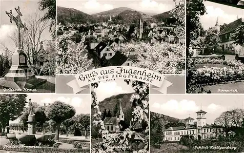 AK / Ansichtskarte Jugenheim Seeheim Jugenheim Goldenes Kreuz Friedensbrunnen Bluetezeit Schloss Heiligenberg Rosen Kat. Seeheim Jugenheim Bergstrasse