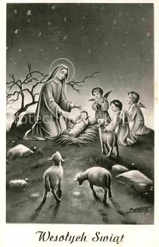 AK / Ansichtskarte Weihnachten Heilige Maria Christkind Engel Lamm Kuenstlerkarte P. Ventura  Kat. Greetings