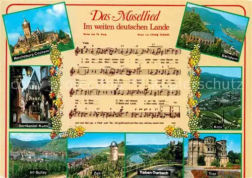 AK / Ansichtskarte Liederkarte Das Mosellied Reichsburg Cochem Alf Bullay Krov Beilstein  Kat. Musik