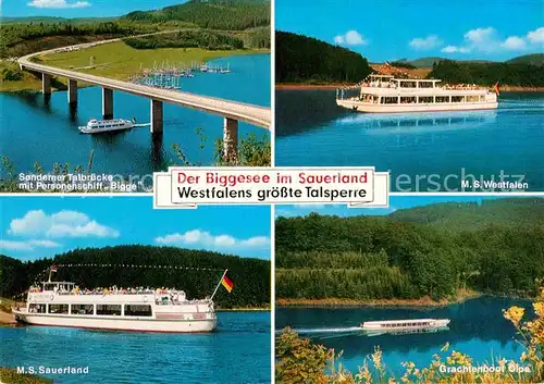 AK / Ansichtskarte Motorschiffe M.S. Westfalen Grachtenboot Olpe Biggesee Talbruecke  Kat. Schiffe