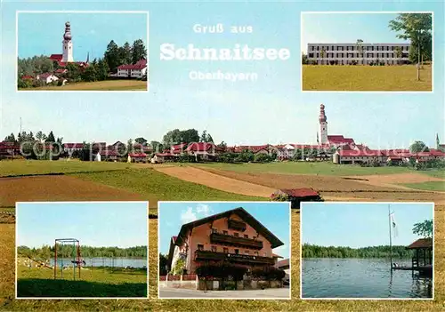 AK / Ansichtskarte Schnaitsee Ortsansicht mit Kirche Schule Badesee Kat. Schnaitsee