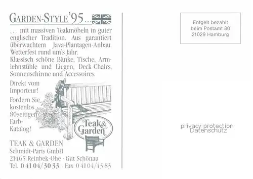 AK / Ansichtskarte Ohe Reinbek Teak & Garden Garden Style 95 Gut Schoenau Katalog Gutschein