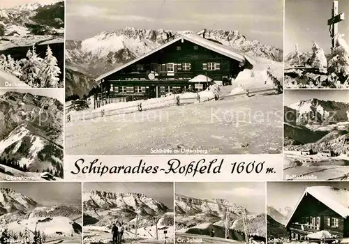 AK / Ansichtskarte Rossfeldhuette Schihuette Winter Salzbergblick Dachsteinblick Kat. Berchtesgaden