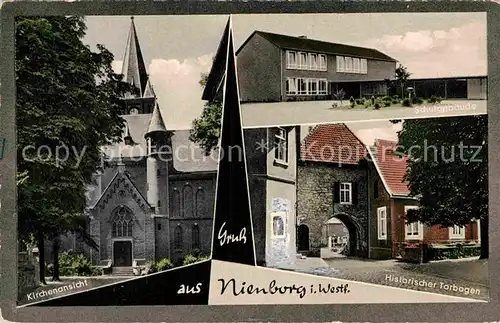 AK / Ansichtskarte Nienborg Kirche Schule Histor Torbogen Kat. Heek