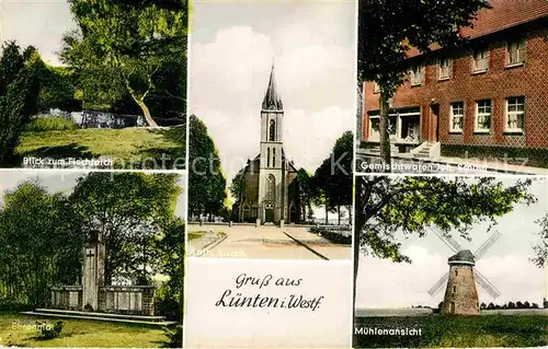 AK / Ansichtskarte Luenten Fischteich Kirche Gemischtwaren Schoer Ehrenmal Muehle Kat. Vreden