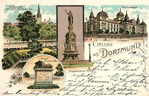 AK / Ansichtskarte Dortmund Vehmlinde mit Petri Nicolai Kirche Fredenbaum Krieger Denkmal 1868 Kat. Dortmund