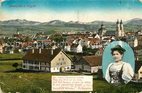 AK / Ansichtskarte Kempten Allgaeu Panorama Trachtenmaedchen Kat. Kempten (Allgaeu)