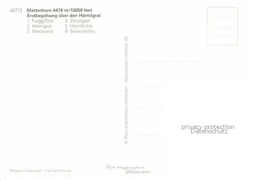 AK / Ansichtskarte Matterhorn VS Bergsteiger Routen Erstbesteigung 1865 Route ueber den Hoernligrat Kat. Matterhorn