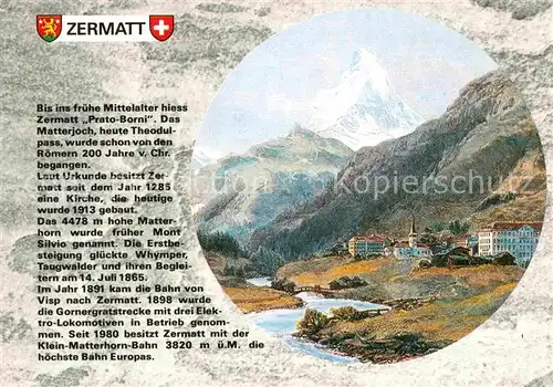 AK / Ansichtskarte Zermatt VS mit Matterhorn Walliser Alpen nach Holzdruck um 1880 Kuenstlerkarte Kat. Zermatt