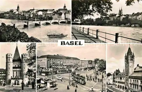 AK / Ansichtskarte Basel BS Rheinbruecke Spalentor Rathaus Rheinufer Schweizer Mustermesse Kat. Basel