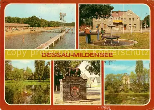 AK / Ansichtskarte Mildensee Strandbad Adria Konsum Klubgaststaette Scholitzer See Markgraf Gero Gedenkstein Napoleonsturm Kat. Dessau Rosslau