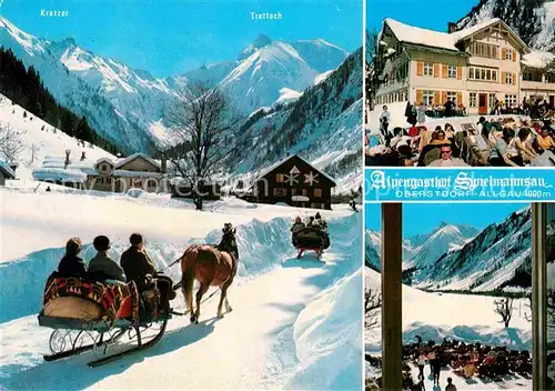 AK / Ansichtskarte Oberstdorf Alpengasthof Spielmannsau Pferdeschlitten Winterpanorama Allgaeuer Alpen Kat. Oberstdorf