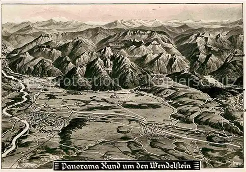 AK / Ansichtskarte Wendelstein Berg Rund um den Wendelstein Panoramakarte Nr 204 aus der Vogelperspektive Kat. Bayrischzell