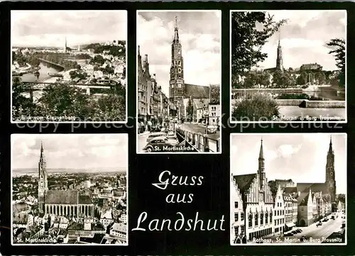 AK / Ansichtskarte Landshut Isar Blick vom Klausenberg Sankt Martinskirche Rathaus Burg Trausnitz Kat. Landshut