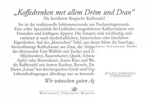 AK / Ansichtskarte Lebensmittel Bergische Kaffeetafel  Kat. Lebensmittel