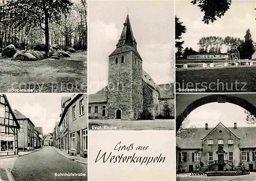 AK / Ansichtskarte Westerkappeln Sloopsteine Ev Kirche Badeanstalt Bahnhofstr Haus Cappeln Kat. Westerkappeln