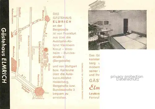 AK / Ansichtskarte Leutershausen Hirschberg Bergstrasse Gaestehaus Elmrich Gastraeume Neckarpartie  Kat. Hirschberg an der Bergstrasse