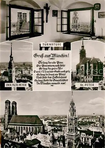 AK / Ansichtskarte Muenchen Frauenkirche Turmstube Der Alte Peter Rathaus Kat. Muenchen