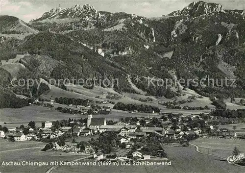 AK / Ansichtskarte Aschau Chiemgau Panorama mit Kampenwand Scheibenwand Chiemgauer Alpen Kat. Aschau i.Chiemgau