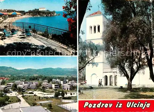 AK / Ansichtskarte Ulcinj Restaurant Terrasse Strand Bucht Feriensiedlung Kirche Kat. Montenegro