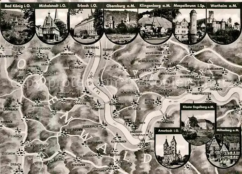 AK / Ansichtskarte Erbach Odenwald Bad Koenig Amorbach Wertheim Landkarte Kat. Erbach